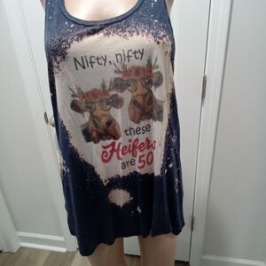 Bella Plus Sz 2X Blue and Cream Tank Top Nifty Nifty These Heifers Are 50